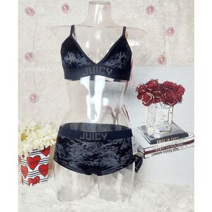 MEDIUM Juicy Couture Rhinestones Sexy Luxe Black Velvet Bralette & panty Set NWT